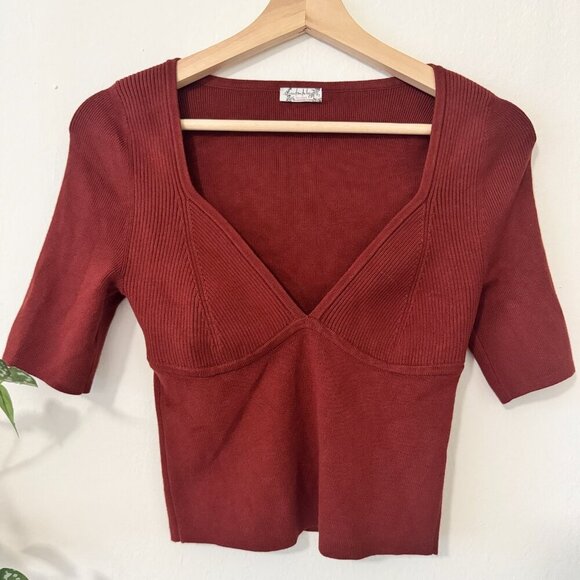 🍷 Free People Ribbed Knit Top - Picture 1 of 5